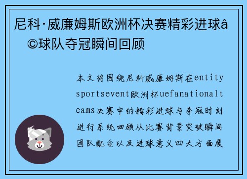 尼科·威廉姆斯欧洲杯决赛精彩进球助球队夺冠瞬间回顾