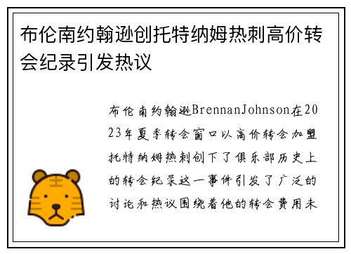 布伦南约翰逊创托特纳姆热刺高价转会纪录引发热议